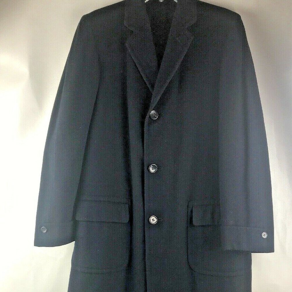 Hart Schaffner Marx Men's Long Sleeve Over Coat Navy Blue Wool Button Down
